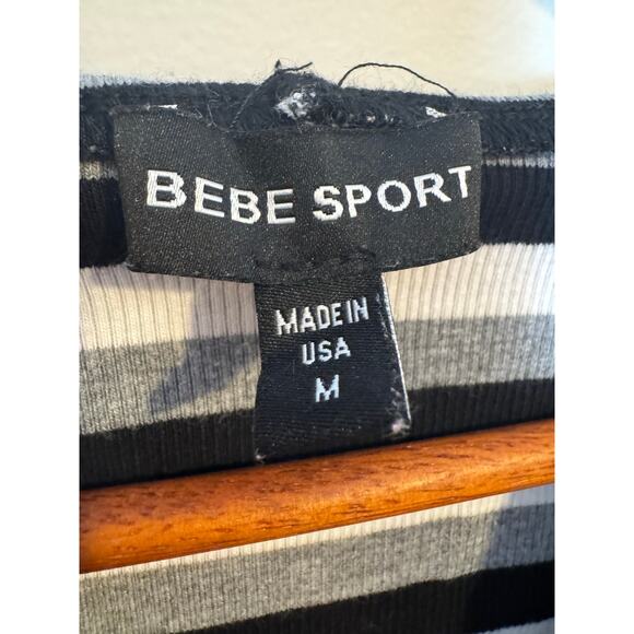 Vintage Y2K Bebe Sport Striped Hooded V-Neck Sleeveless Ribbed Top Medium - Picture 6 of 9